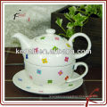 ceramic tea pot set with color-matched saucer